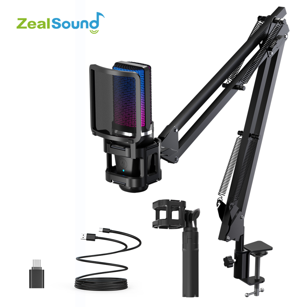 Streaming Mic Condenser - Microfone de gravação Zealsound RGB com