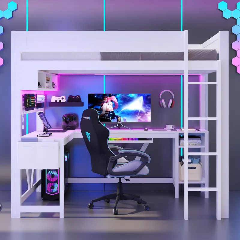 Cama alta branca para jogos co - Esports Gaming Bed avaliação e preço