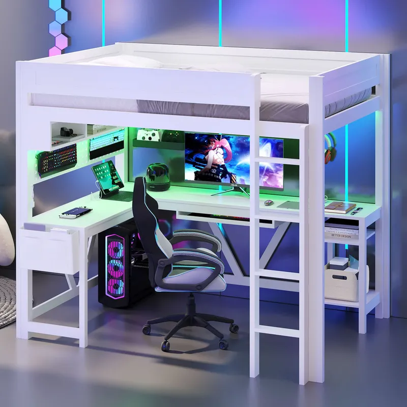 Cama alta branca para jogos co - Esports Gaming Bed avaliação e preço