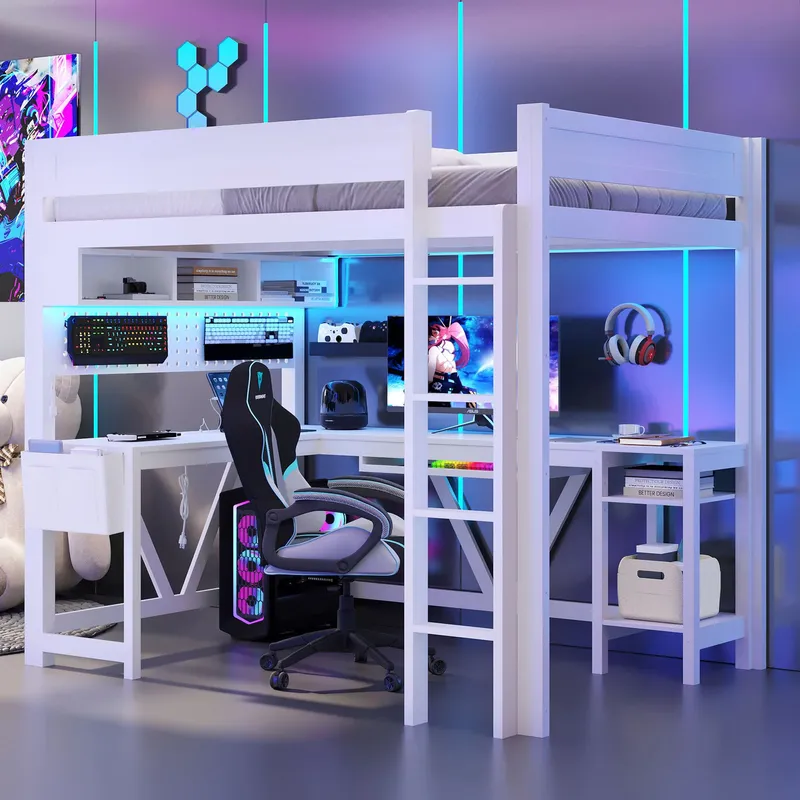 Cama alta branca para jogos co - Esports Gaming Bed avaliação e preço